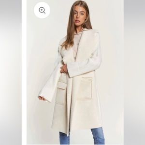 NEW Davi & Dani Ivory Sherpa Long Sleeve Knit Coat With Two Front Pockets Sz 1X